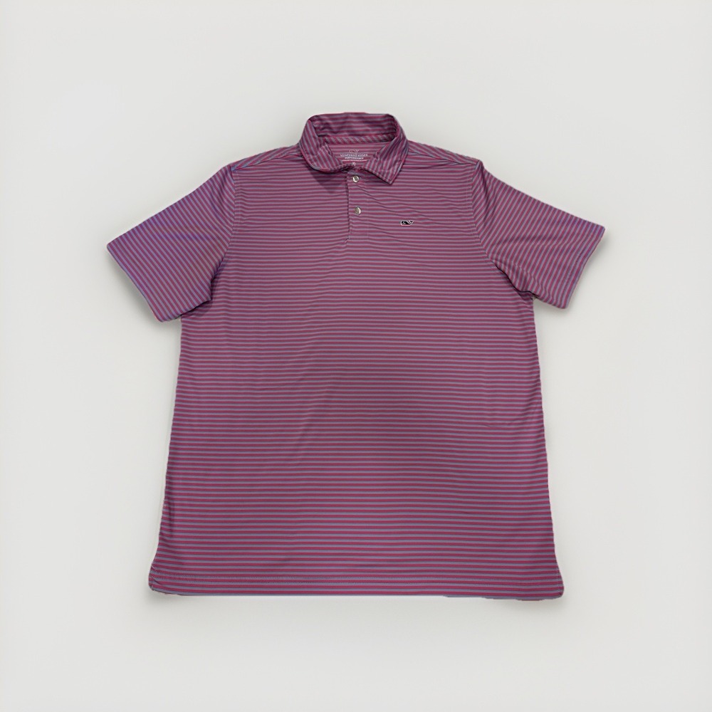 Vineyard Vines Performance Polo Shirt Men's‎ XL  Pink Striped Golf Whale Logo